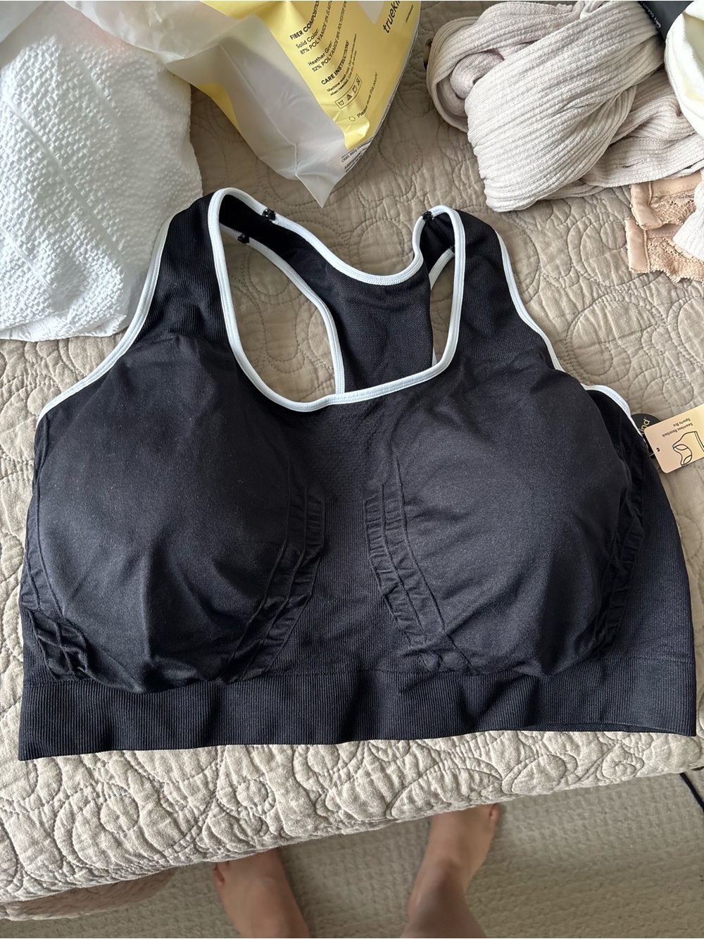 Shapermint Black Sports Bra with White Trim Racerback